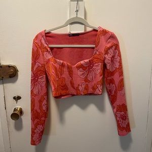 Zara pink and orange floral crop top